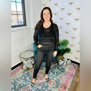 WORK OF ART •VELVET & MESH BODYSUIT